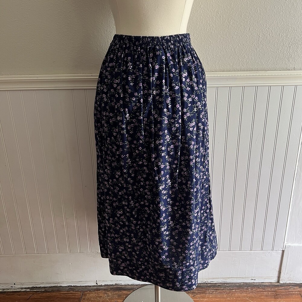 Vintage 80s 90s Quilted Jacket and Maxi Skirt Set Cottage Navy Purple Floral L - Picture 8 of 16